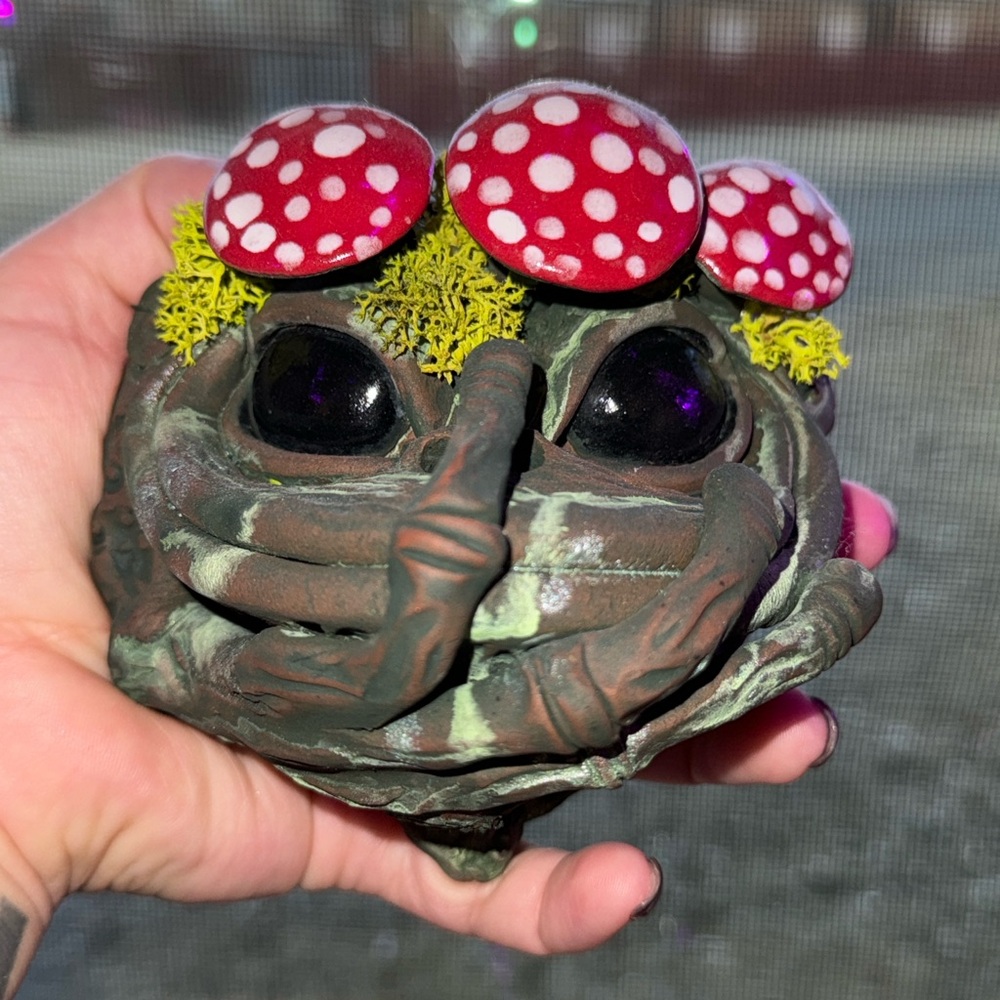 Triple Amanita Mushroom Creature Dweller of the Forest Nature Frog